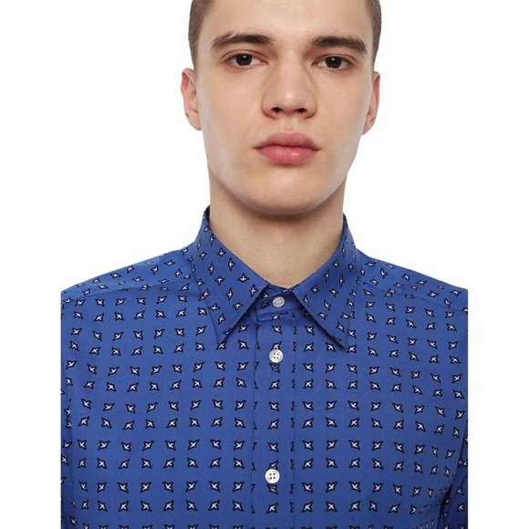 Diesel Blue Geometric Button Down Shirt - Picture 2 of 10